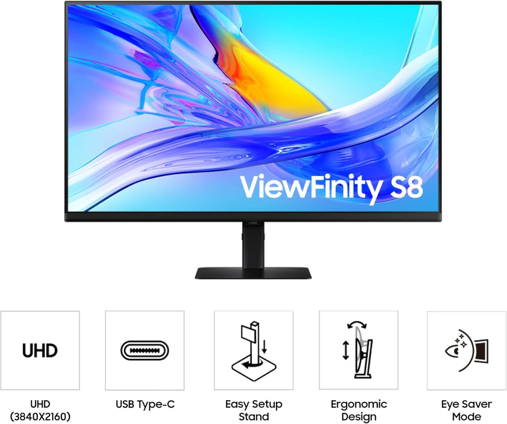 Samsung 32” ViewFinity S8 (S80UD) 4K UHD IPS HDR10 High Resolution Monitor, USB-C, Built-in Speakers, Ergonomic Stand, Built-in KVM Switch, Intelligent Eye Care, LS32D808UBNXGO, 2025