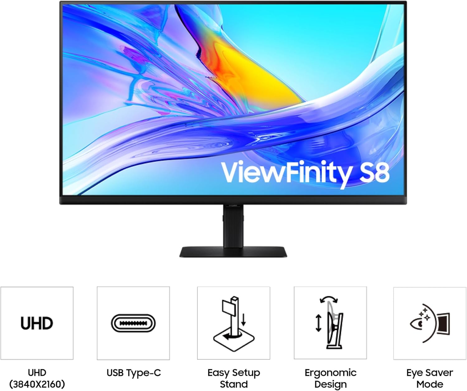 Samsung 32” ViewFinity S8 (S80UD) 4K UHD IPS HDR10 High Resolution Monitor, USB-C, Built-in Speakers, Ergonomic Stand, Built-in KVM Switch, Intelligent Eye Care, LS32D808UBNXGO, 2025