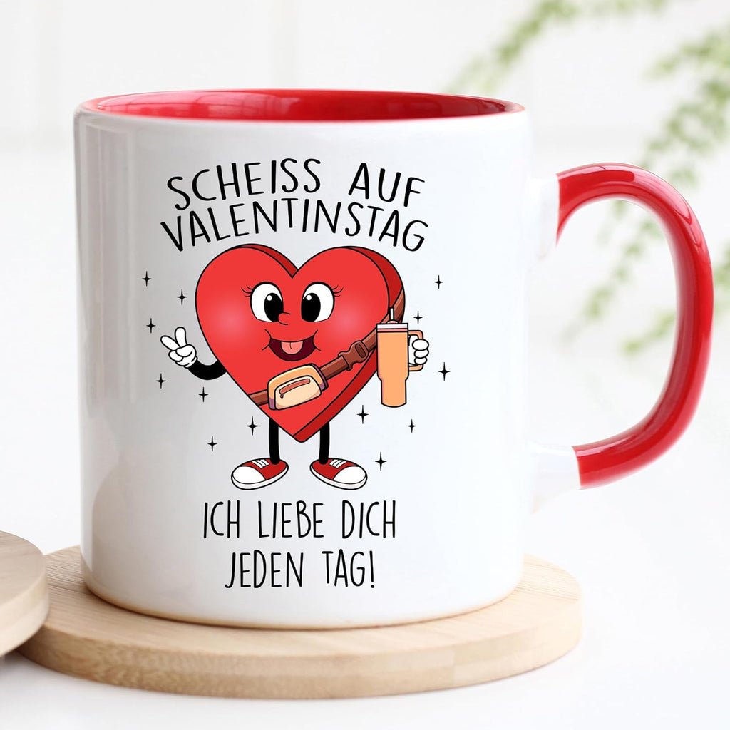 Jungle Mug Caneca com texto em alemão Scheiss auf Valentinstag - Ich liebe dich jeden Tag - Kaffeebecher Geschenkidee zum Valentinstag Geschenk für sie/Ihn, Geschenk