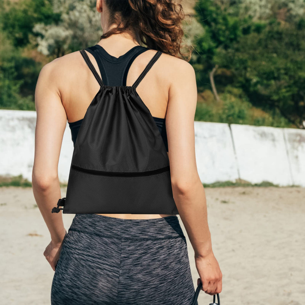 Jsdoin Waterproof Drawstring Bag for Gym, Sports Drawstring Backpack, Sports Bag, Zipper, School, Beach, Holiday, Swimming, Travel