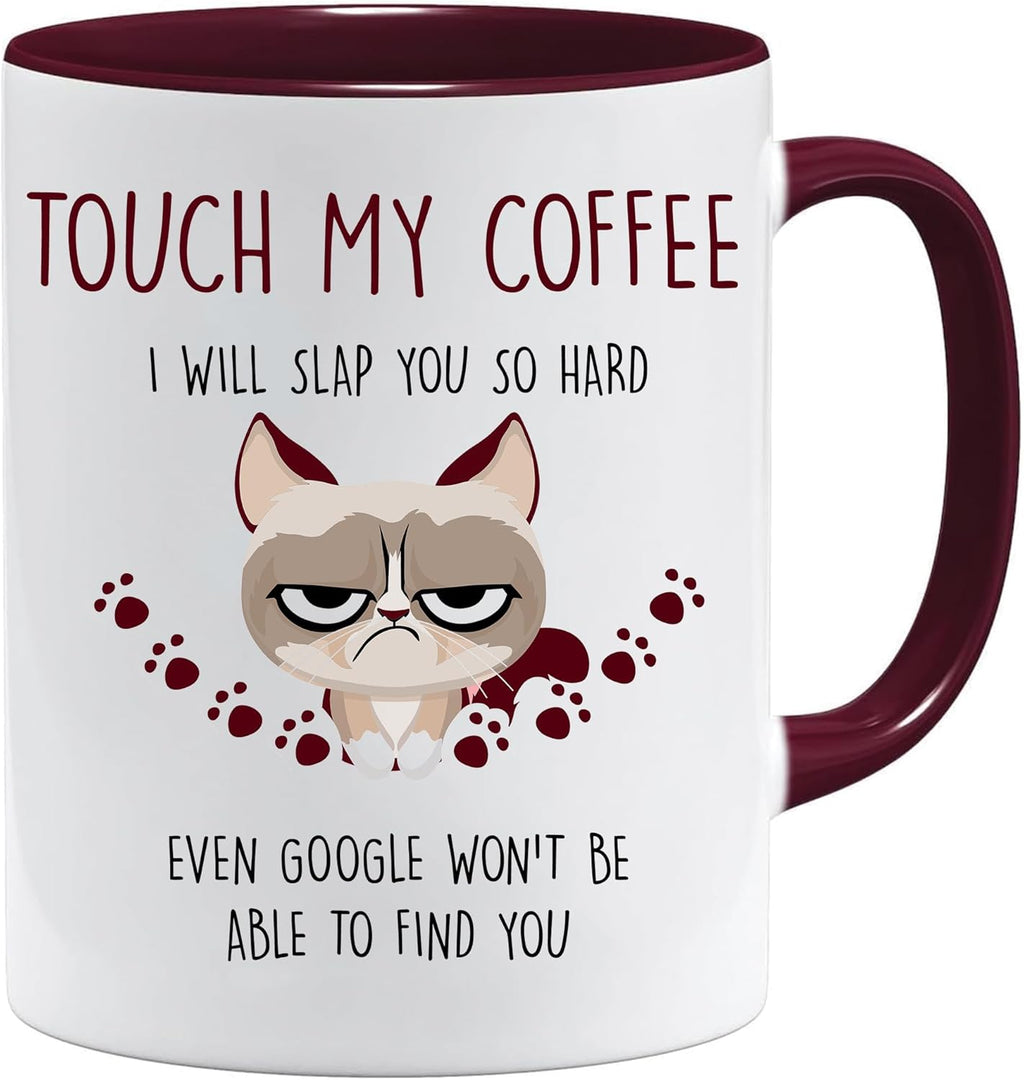 Caneca de gato | Touch My Coffee | Presentes para mãe | Presentes de aniversário para mulheres | Caneca de café para gatos | Canecas sarcásticas grosseiras | Canecas de gato para mulheres e homens |