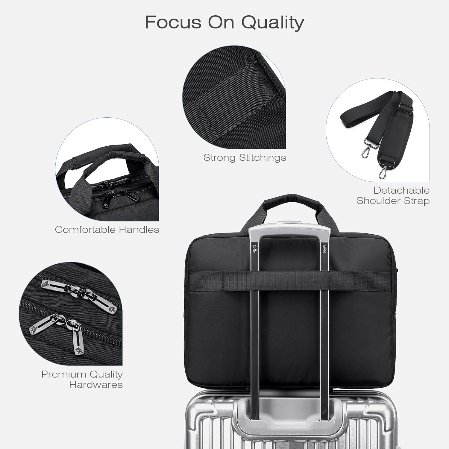 SPAHER Mala de tiracolo portátil 15,6/16 polegadas mala de transporte portátil para computador mala de mensageiro de ombro portátil trabalho mala computador portátil, preto