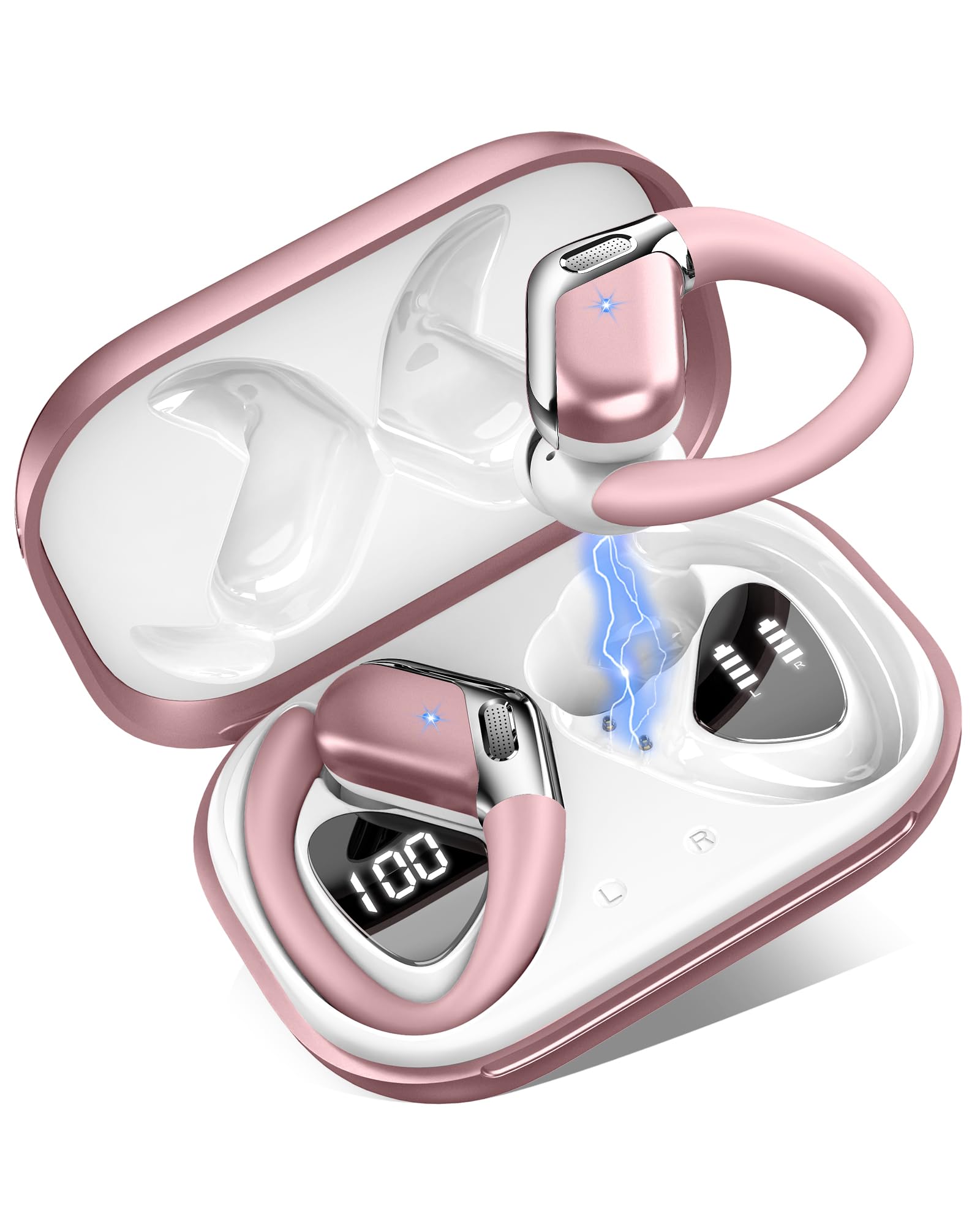 Wireless Sports Headphones, Bluetooth 5.4 HiFi Stereo Headphones with 4 HD Mic, 50H Wireless Bluetooth Headphones with Noise Cancelling ENC, LED Display, IP7 Waterproof Running Helmets