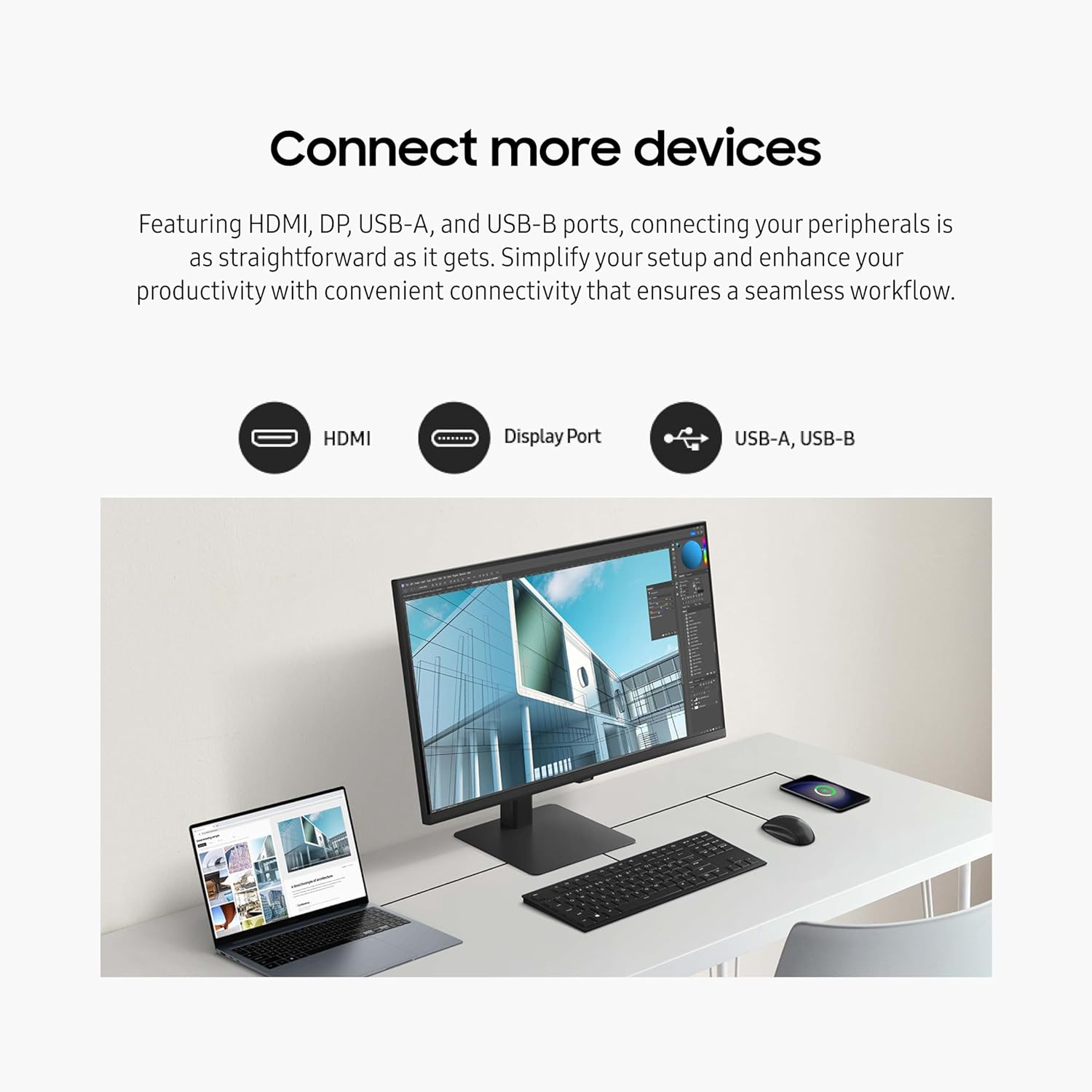 SAMSUNG 32" ViewFinity S8 (S80D) Series 4K UHD High Resolution Computer Monitor, HDR10, Multiple Ports w/ HDMI, DisplayPort, USB-A, Height Adjustable Stand, LS32D806EANXGO, 2024, 3Yr Warranty