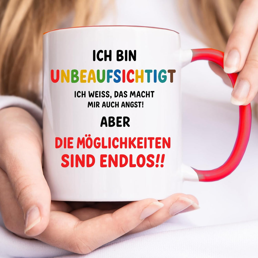 Jungle Mug Caneca de presente para colegas | Caneca com texto em alemão Unbeaufsichtigt Spruch Lustig | Geschenk Abschied Kollelegin Büro | Funny Tasse Arbeit Frauen Männer
