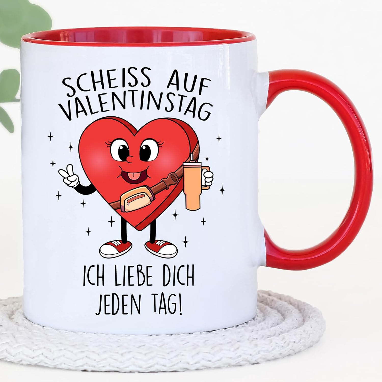 Jungle Mug Caneca com texto em alemão Scheiss auf Valentinstag - Ich liebe dich jeden Tag - Kaffeebecher Geschenkidee zum Valentinstag Geschenk für sie/Ihn, Geschenk