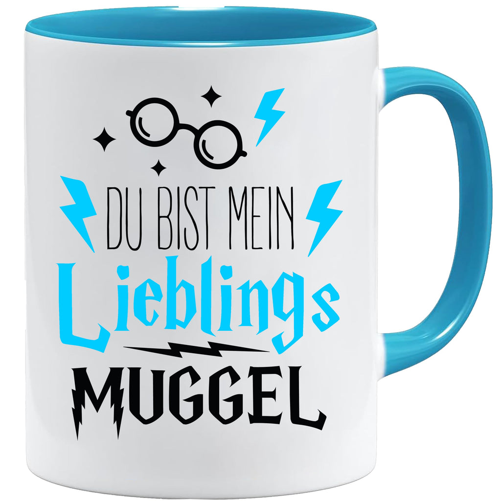 Jungle Mug Caneca de presente divertida com frase | Du bist mein lieblings Mugggel | ideia de presente | ideia de presente para amigo (Teddy, caneca e conjunto de porta-copos (amarelo))