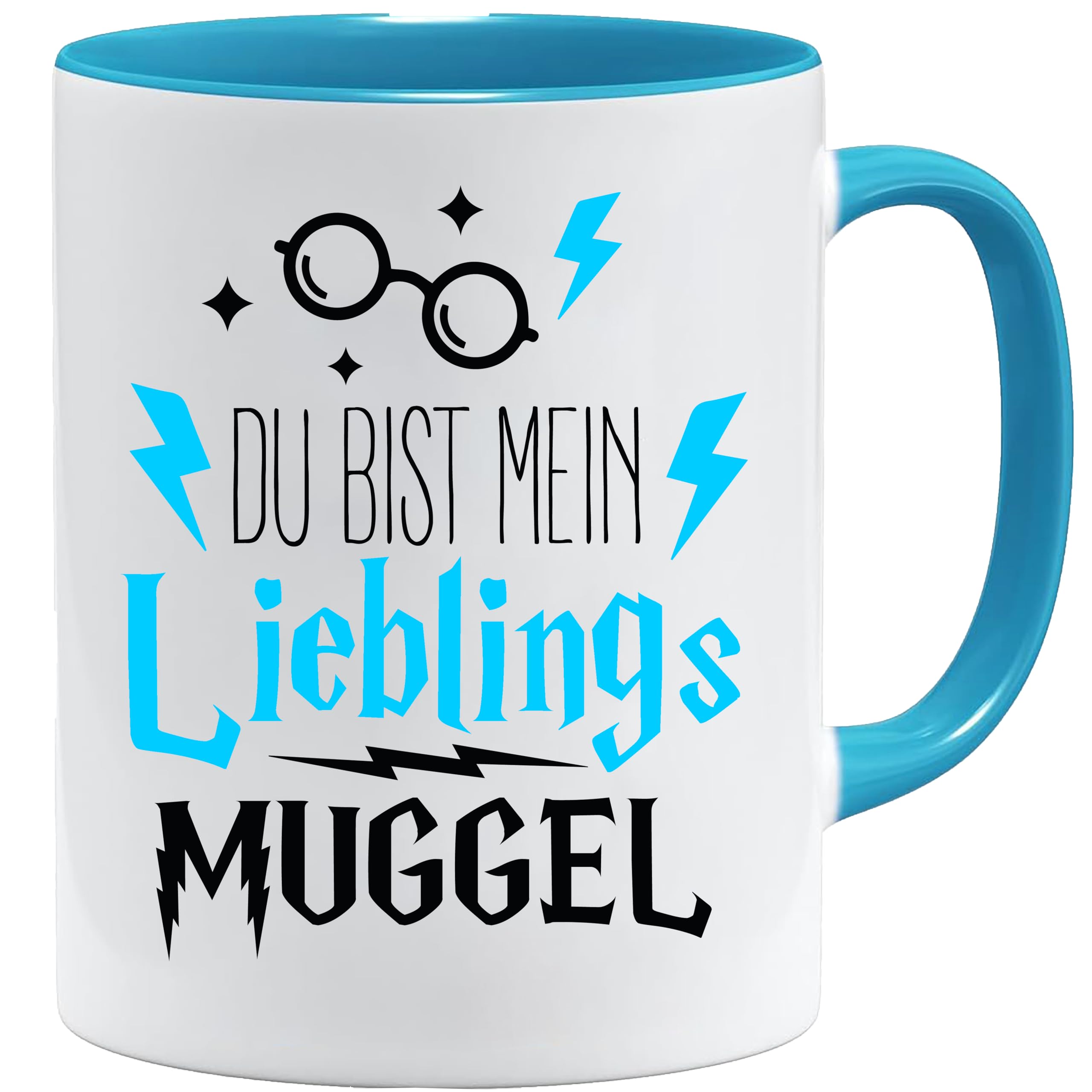 Jungle Mug Caneca de presente divertida com frase | Du bist mein lieblings Mugggel | ideia de presente | ideia de presente para amigo (Teddy, caneca e conjunto de porta-copos (amarelo))