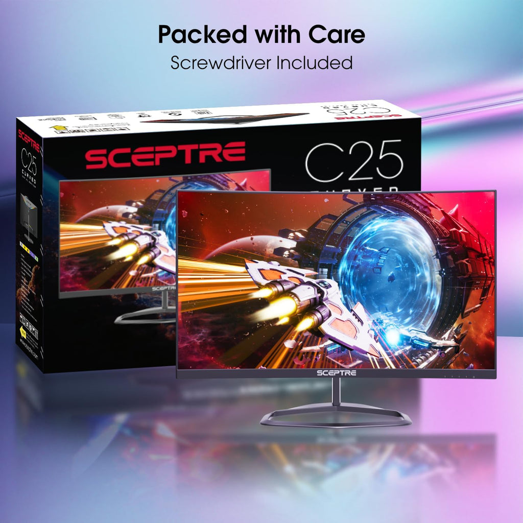 Sceptre New Curved 24.5-inch Gaming Monitor up to 240Hz 1080p R1500 1ms DisplayPort x2 HDMI x2 Blue Light Shift Build-in Speakers, Machine Black 2025 (C255B-FWT240 Series)