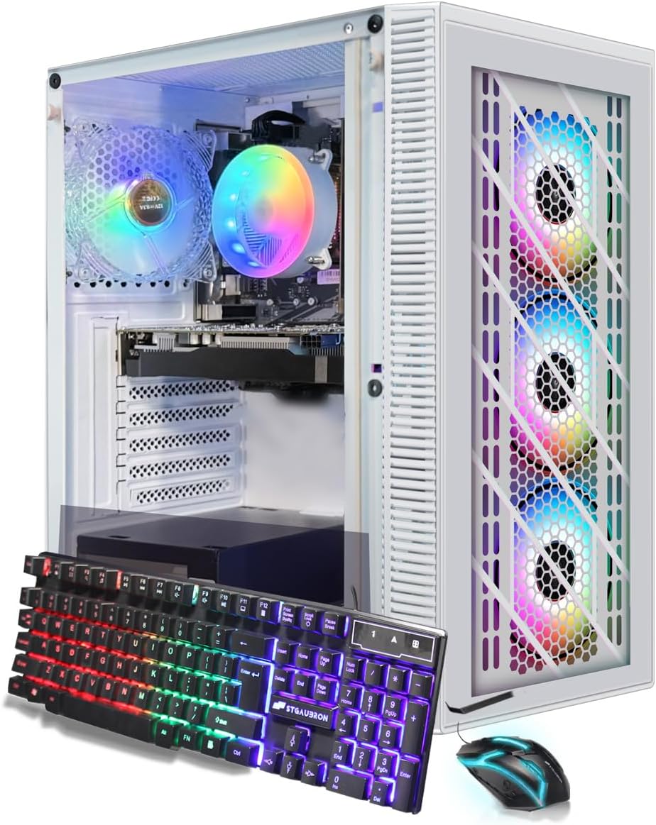 STGAubron Gaming PC Desktop Computer, Intel Core i7 up to 3.9GHz, Radeon RX 580 8G, 16G RAM, 512G SSD, WiFi 6, BT 5.0, RGB Fan x6, Windows 11 Home