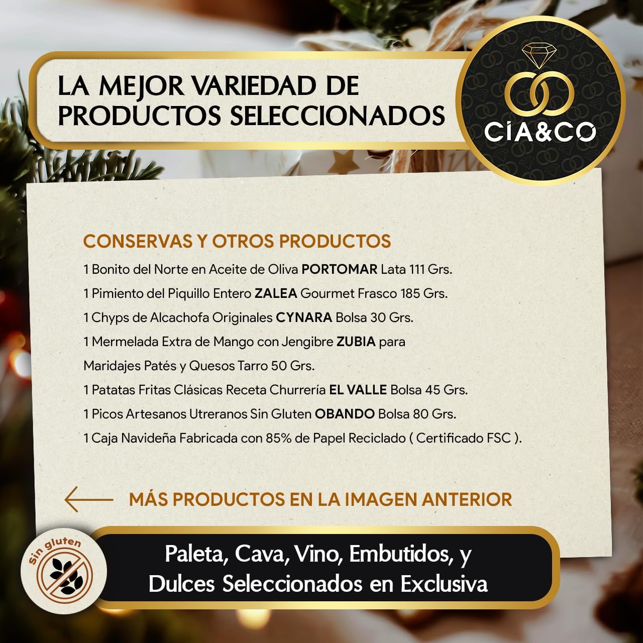 Cesta de Natal Gourmet sem glúten 2025 (lote 224), com presunto, Brute, vinhos austino, torrões, ibéricos e queijo, inclui cartão personalizável, presente corporativo, familiar ou pessoal