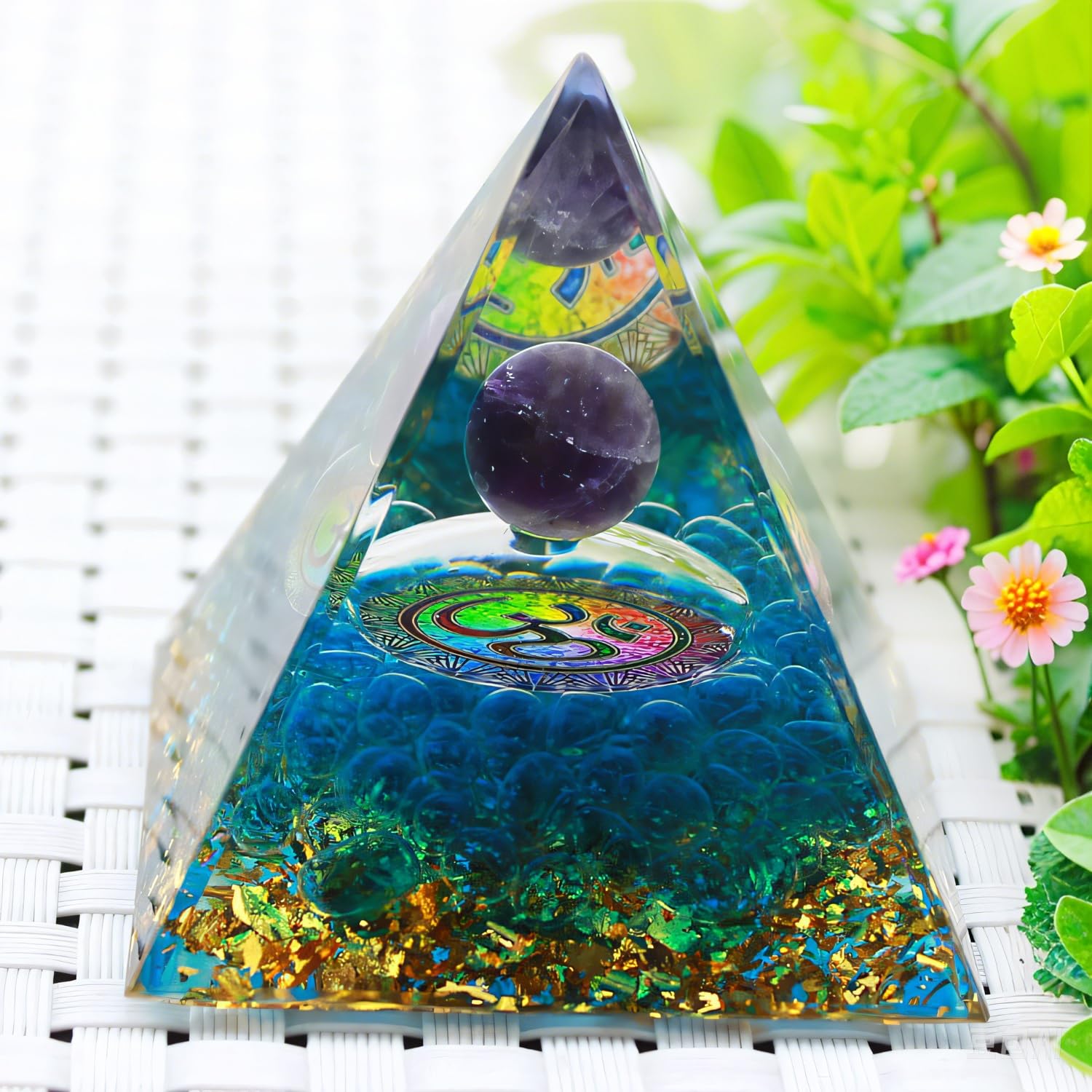 1 Piece Orgonite Authentic Orgonite Pyramid Orgonite Pyramid 3D Resin Pyramid Craft Crystal Crushed Stone Decoration Desk Living Room Bedroom Office