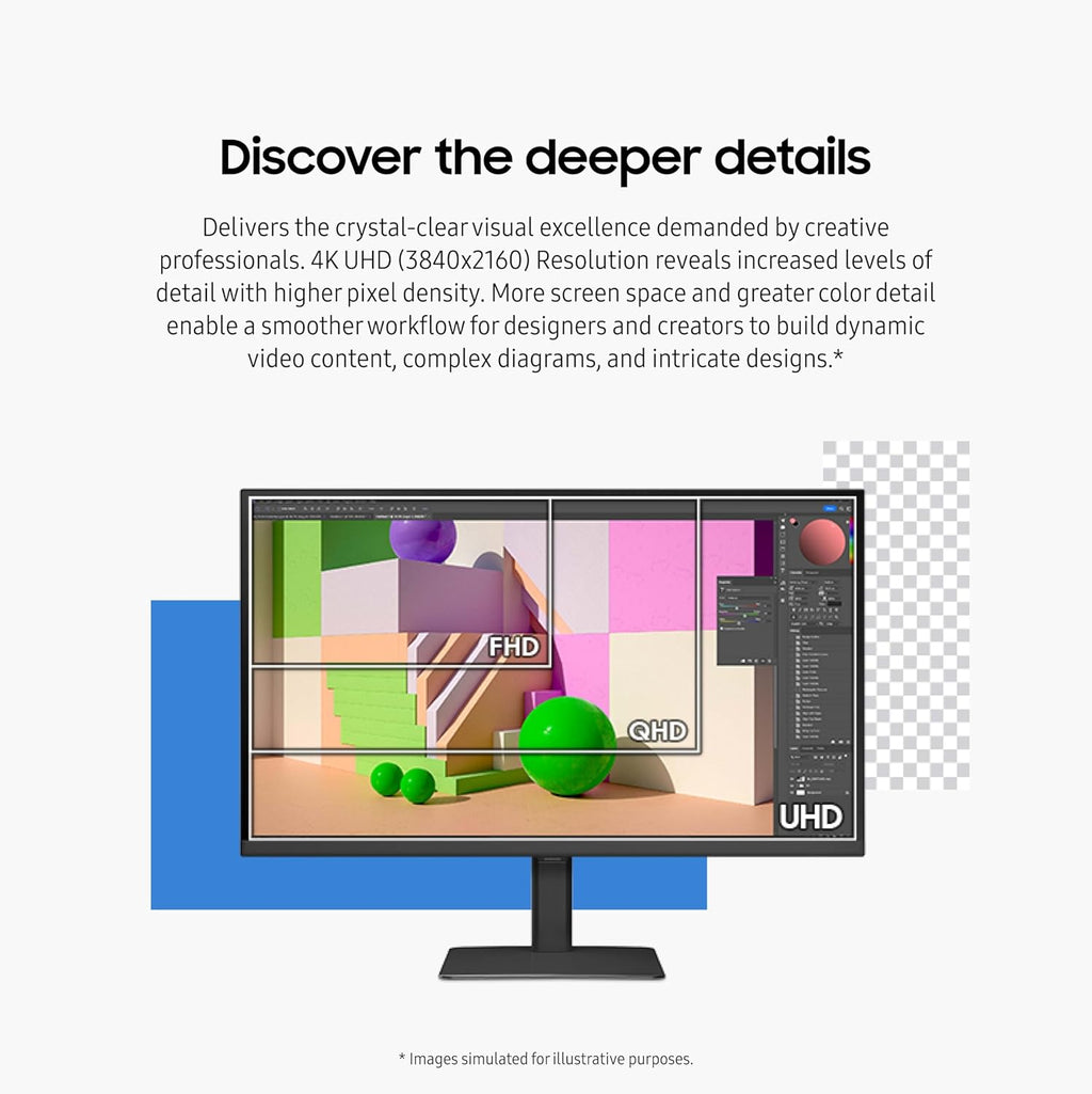 SAMSUNG 32" ViewFinity S8 (S80D) Series 4K UHD High Resolution Computer Monitor, HDR10, Multiple Ports w/ HDMI, DisplayPort, USB-A, Height Adjustable Stand, LS32D806EANXGO, 2024, 3Yr Warranty
