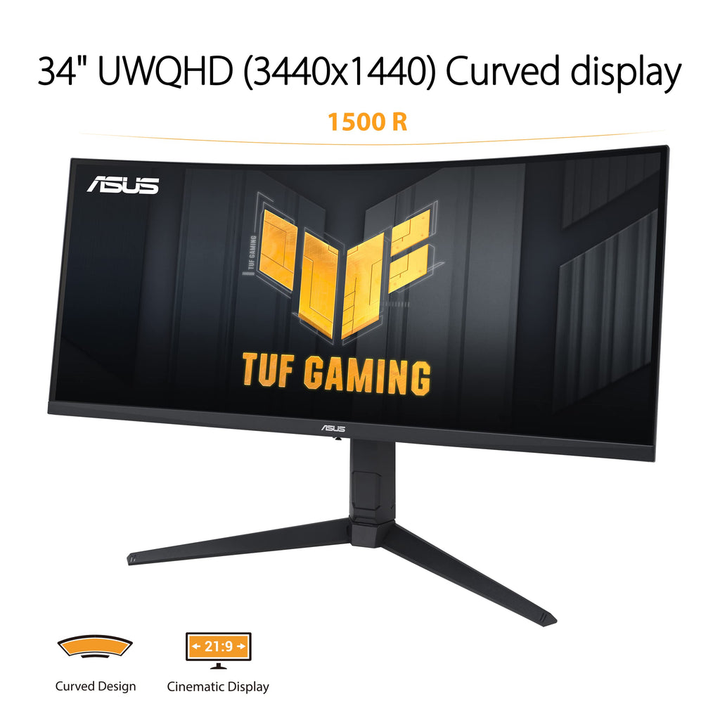 ASUS TUF Gaming VG34VQEL1A – 34 Inch Curved Gaming Monitor, UWQHD, 100 Hz, Extreme Low Motion Blur, Freesync, 1ms MPRT, 125% sRGB, HDR