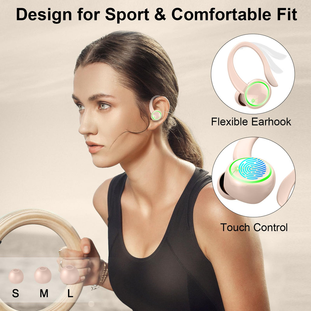 Bluetooth Headphones, Mpermeable Wireless Noise Cancelling Headphones ENC and 4 HD Mics, Sports Bluetooth Headphones with HiFi Stereo, Wireless Earbuds with Display