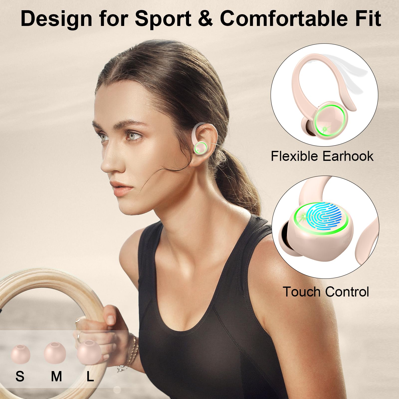 Bluetooth Headphones, Mpermeable Wireless Noise Cancelling Headphones ENC and 4 HD Mics, Sports Bluetooth Headphones with HiFi Stereo, Wireless Earbuds with Display