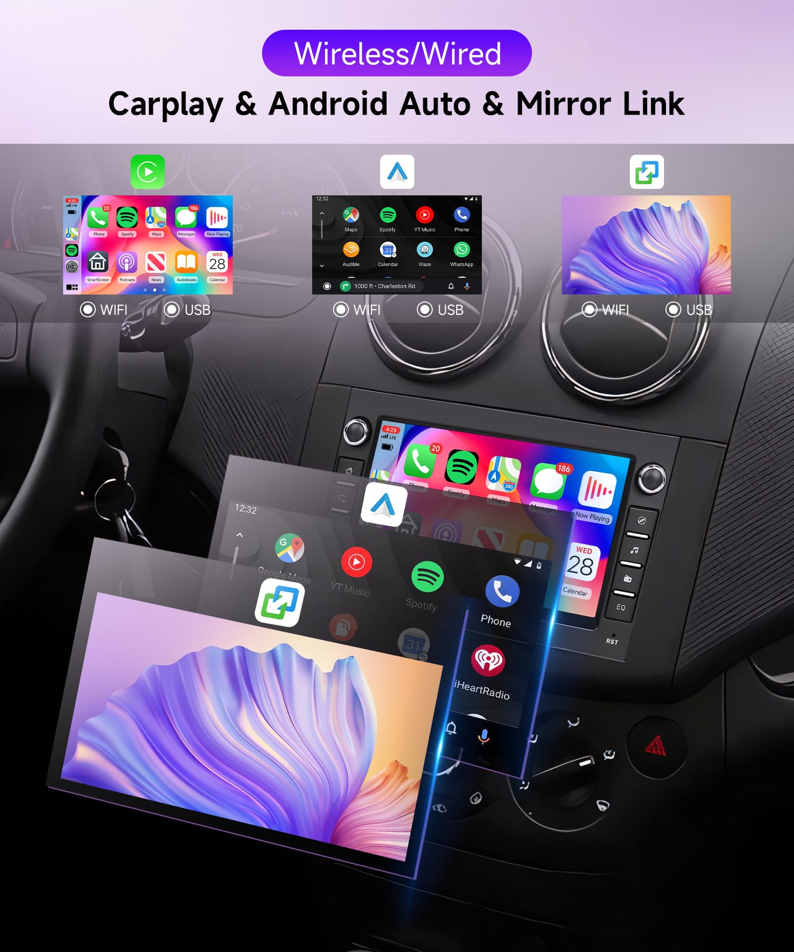 4G+64G Wireless Carplay Android 13 Car Radio 2 Din for Chevrolet Aveo Captiva Epica Holden Daewoo Pontiac 7 Inch Car Radio with Android Auto GPS Navi WiFi Bluetooth FM/RDS Rear Camera