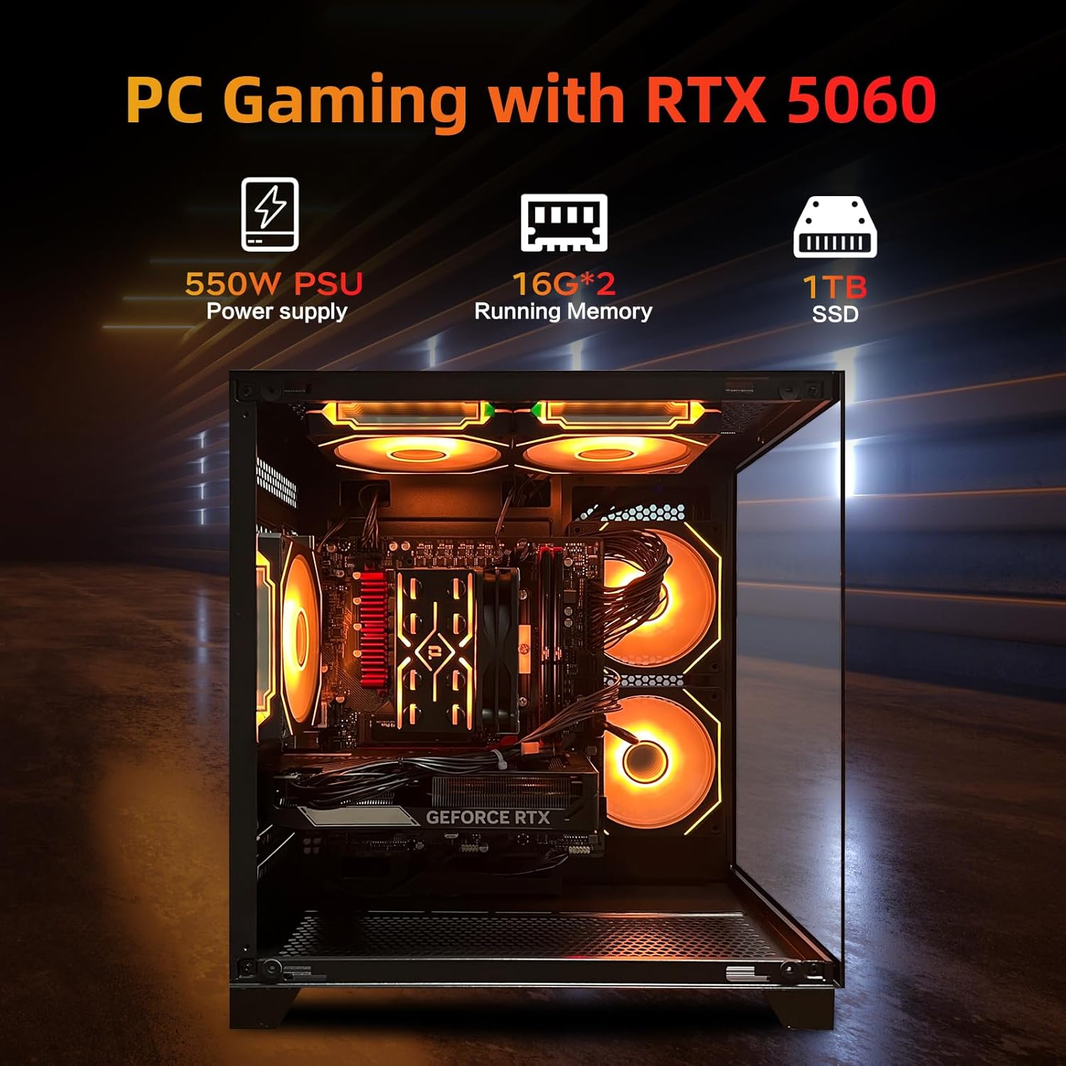 Gaming PC Desktop Computer,Core i5 14400F Gaming Computer RTX 5060 GDDR7,32GB RAM 1TB SSD,ARGB Fan,Prebuilt Gaming PC Tower for Office