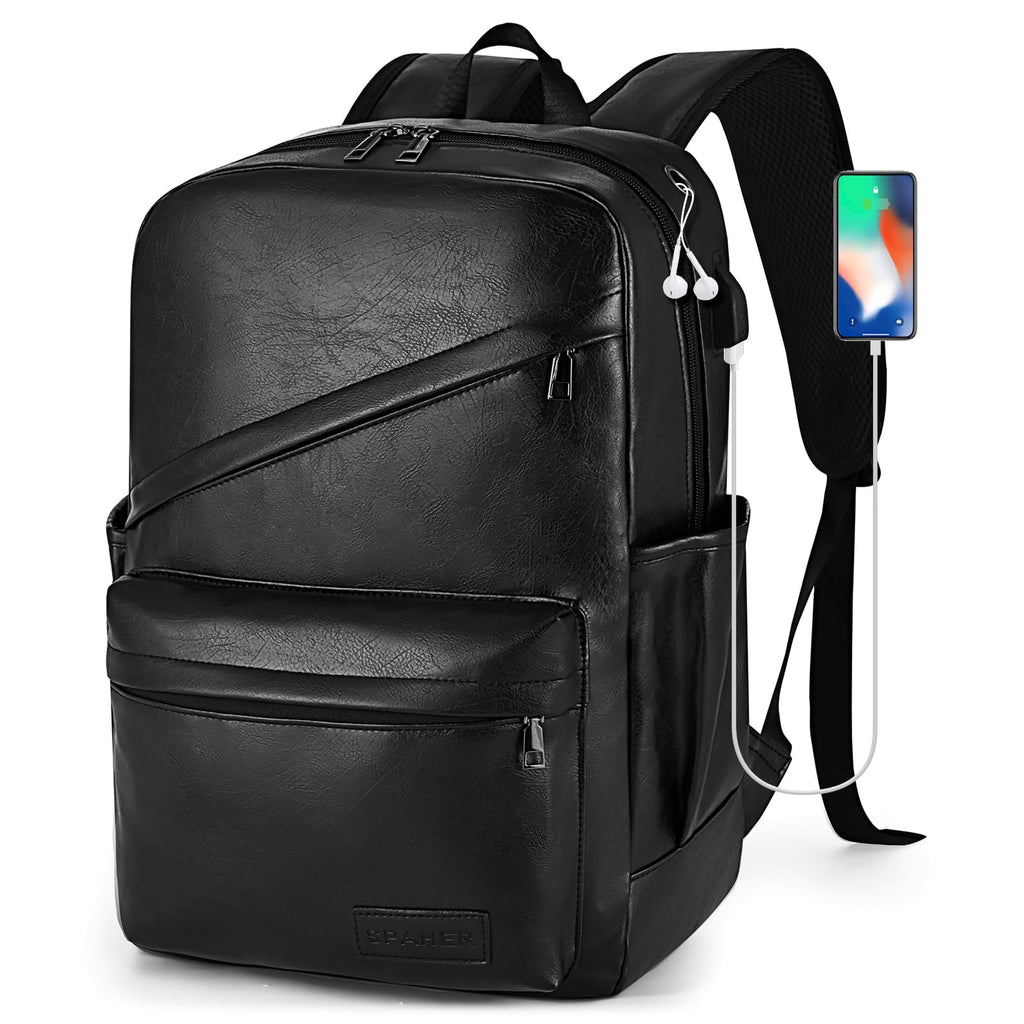 SPAHER Mochila de couro viagem cabine avião 40 x 30 x 20 Wizzair bagagem de mão mochila portátil 15,6 polegadas impermeável com porta de carregamento USB para trabalho escolar homens mulheres 25 L