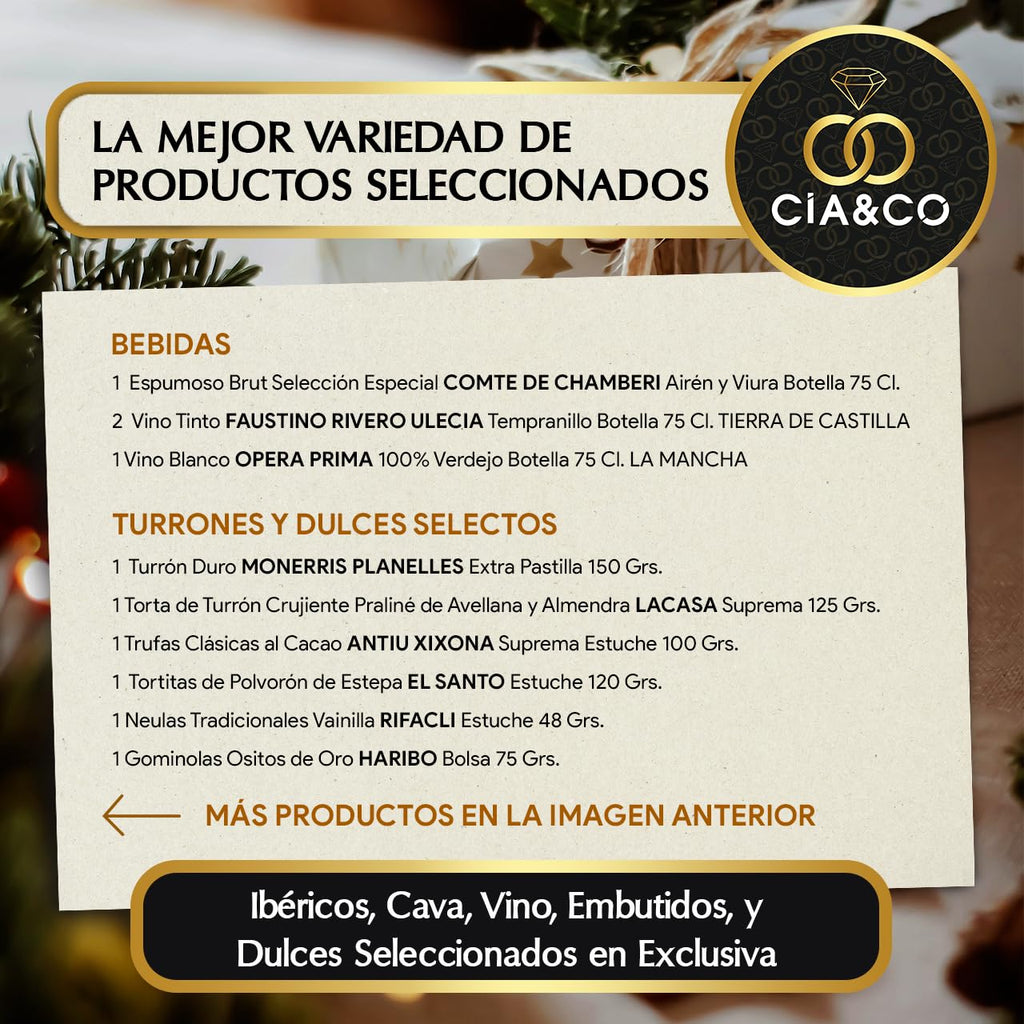 Gourmet Christmas Basket 2025 (Lot 201) · With Wine, Brut, Sweets and Sausages · Includes Customizable Card · Corporate, Family or Personal Gift · Ideal to Surprise This Christmas