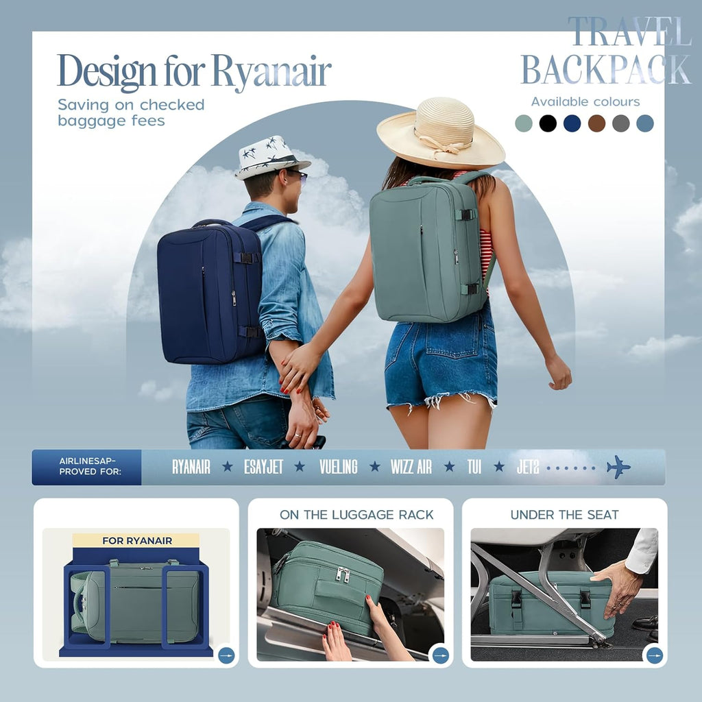 Mochila Viaje Cabina Avion para Ryanair Maleta Bolsas de Cabina con Organizador de Equipaje 3 Sets Mochila de Viaje Equipaje de Mano para Mujer Hombre 20L