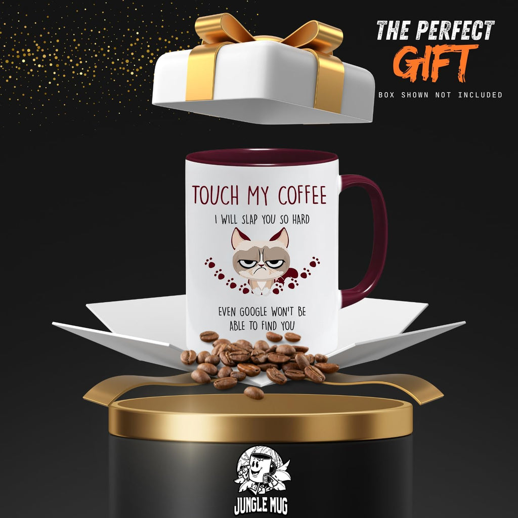 Caneca de gato | Touch My Coffee | Presentes para mãe | Presentes de aniversário para mulheres | Caneca de café para gatos | Canecas sarcásticas grosseiras | Canecas de gato para mulheres e homens |