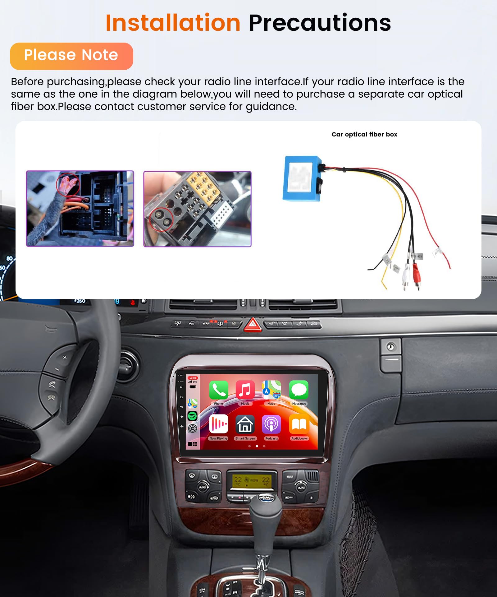 4G+64G Wireless Carplay Android Car Radio for Mercedes Benz S Class W220 VV220 1998-2005 9 Inch Radio with Android Auto GPS Navi WiFi Mirror Link Bluetooth FM/RDS/32 EQ/USB/SWC Rear Camera