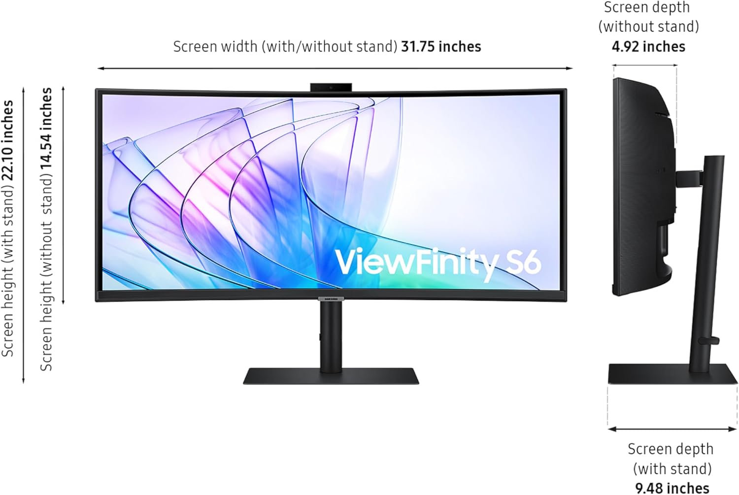 Samsung 34-Inch ViewFinity S65VC Series Ultra-WQHD Curved Computer Monitor, 100Hz, AMD FreeSync, HDR10, USB-C, Built-in Speaker, Camera, KVM Switch, Eye Care, Eco-Packaging, LS34C650VANXGO, Black