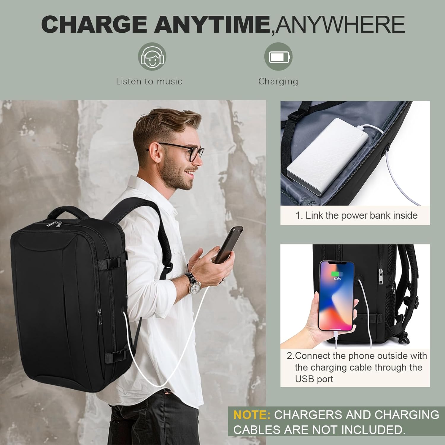 Mochila Viaje Cabina Avion 45x36x20, Mochila de Viaje para Easyjet con 3 Organizadores Equipaje de Mano con Bolsillo Antirrobo