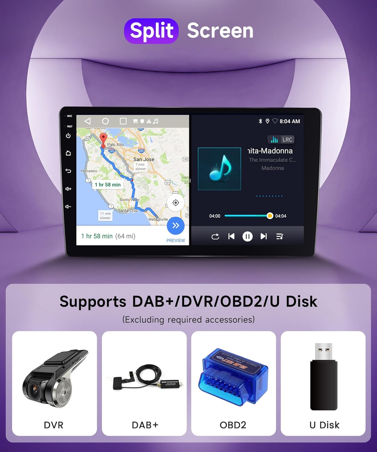 2G+64G Wireless Carplay Android Car Radio for Toyota Avensis 3 T27 2008-2015 9 Inch Car Radio 2 Din with Android Auto GPS Navi WiFi Mirror Link Bluetooth FM/RDS EQ/USB/SWC Rear Camera