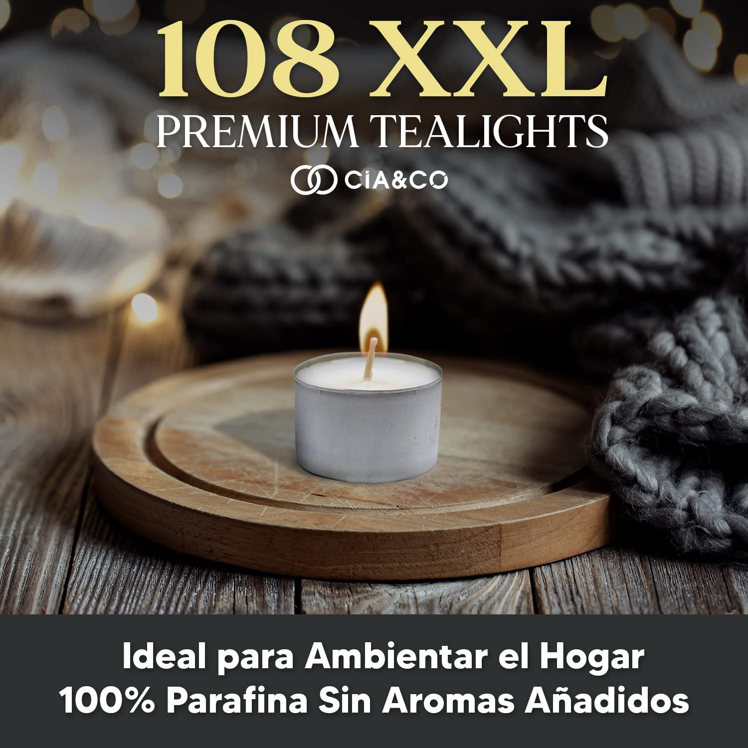 Cia&Co Pack of 108 Tea Lights 8 Hours XXL Long Lasting Round White Candles + 8 Hours Unscented and 100% Paraffin, Diameter 38 mm, Ideal Hospitality Without Odor
