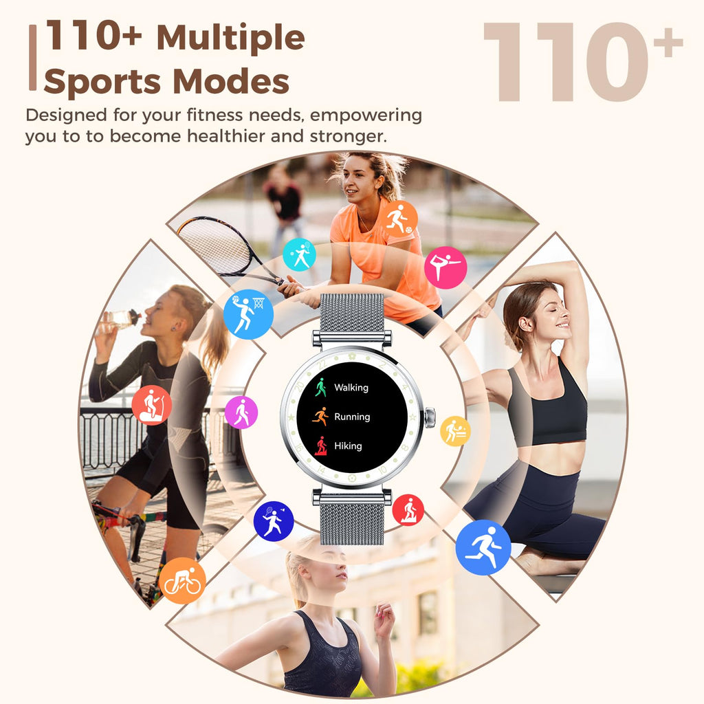 Smart Watch Women, 2025 New Smartwatch Woman with Calls, Smart Watch Menstrual Cycle/Sleep Monitor/SpO2/Pedometer/110+ Sports Modes, IP68 Waterproof Sports Watch for Android iOS