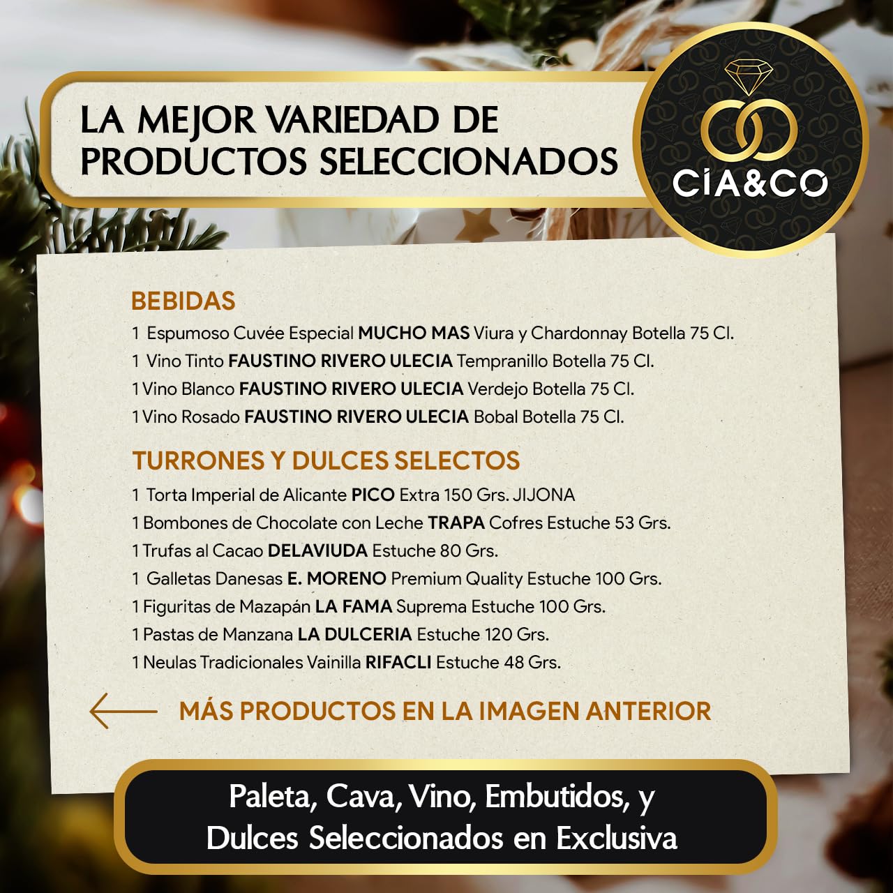 Gourmet Christmas Basket 2025 (Lot 201) · With Wine, Brut, Sweets and Sausages · Includes Customizable Card · Corporate, Family or Personal Gift · Ideal to Surprise This Christmas