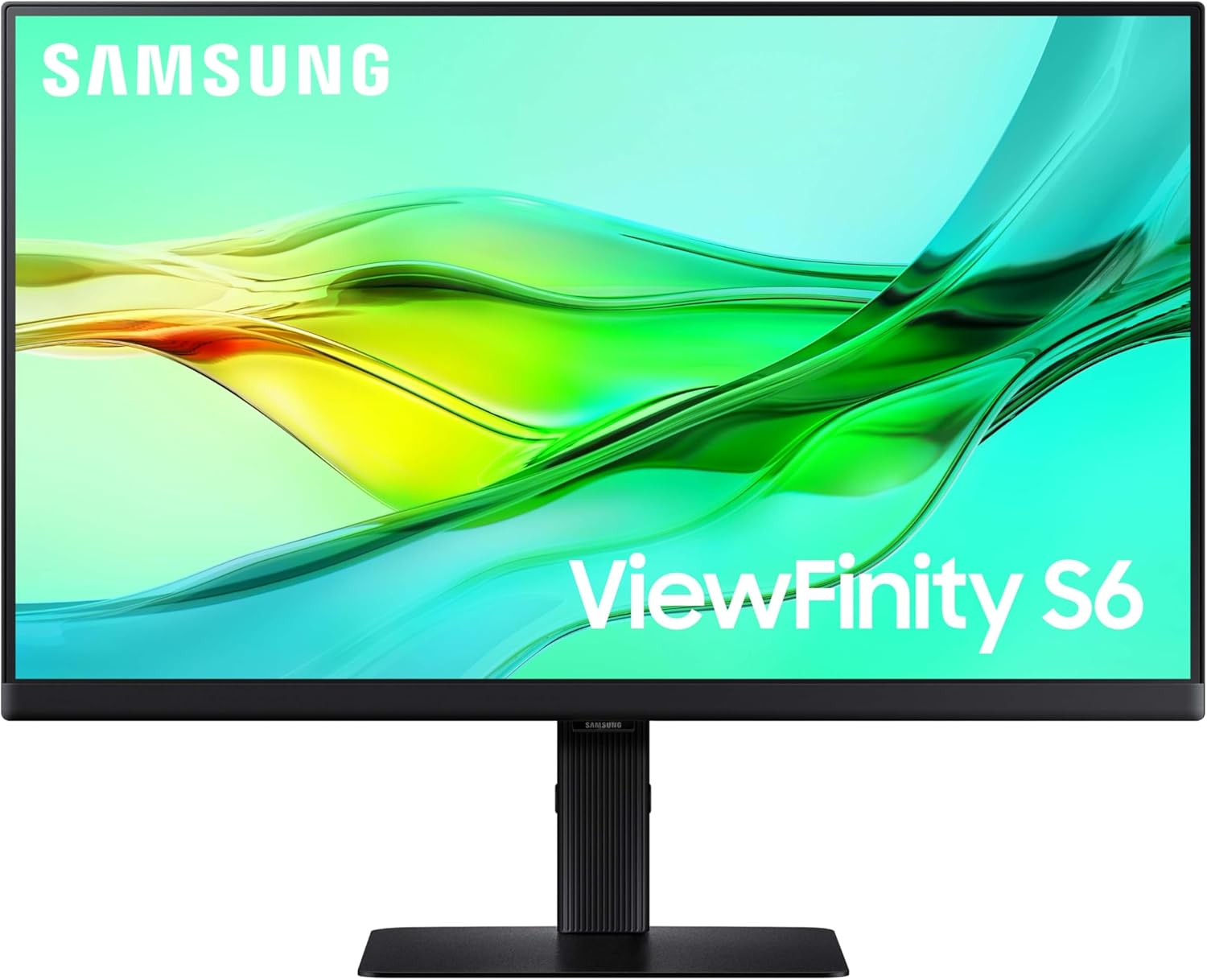SAMSUNG 32" ViewFinity S6 (S60UD) Series QHD High Resolution Computer Monitor, 100Hz, HDR10, USB-C, Built-In LAN Port, Daisy Chain Support, Easy Setup, Height Adjustable Stand, LS32D606UANXGO, 2024