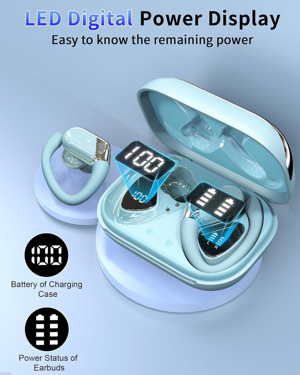 Bluetooth 5.4 Sport Headphones, Bluetooth Headphones with 3D Hifi Stereo, 50 Hours Wireless Earphones In Ear Noise Cancelling ENC and 4 HD Mics, IP7 Waterproof Wireless Earphones