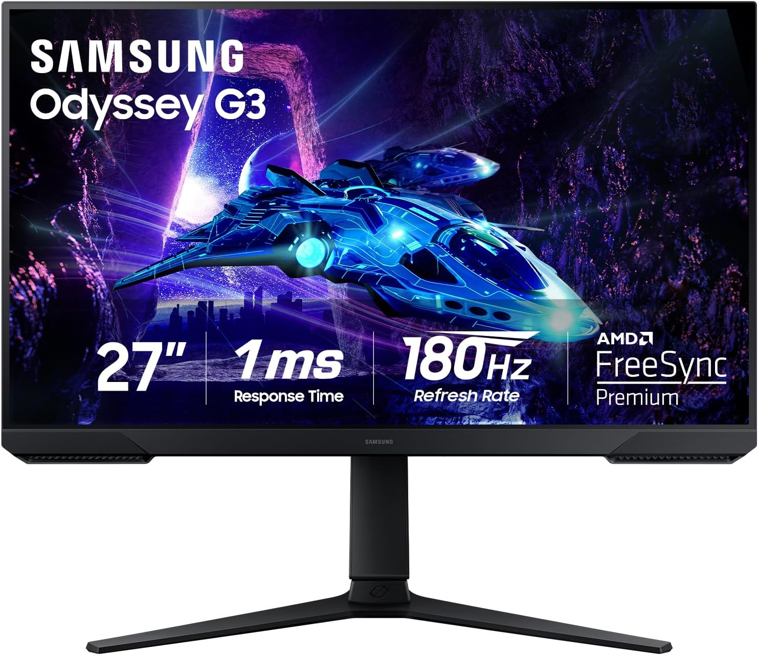 Samsung 24-Inch Odyssey G3 (G30D) Series FHD Gaming Monitor, 1ms, 180Hz, AMD FreeSync, Adjustable Stand, Black Equalizer, Virtual Aim Point, Eye Saver Mode, Flicker-Free, LS24DG302ENXZA