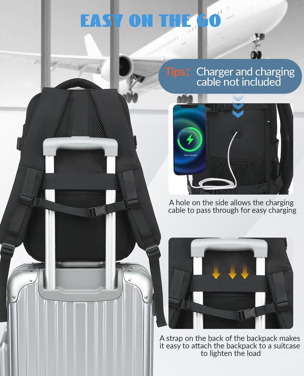 Mochila Viaje Cabina Avion 40x20x25 Para Ryanair Equipaje De Mano Mochila Cabina Negro Repelente Al Agua Antirrobo Para Hombre