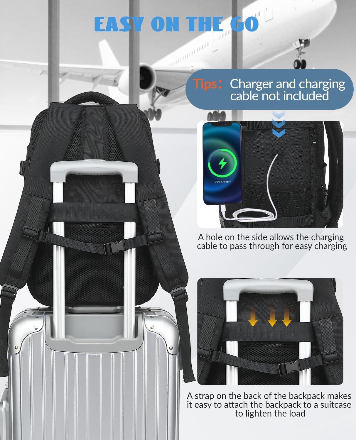 Mochila Viaje Cabina Avion 40x20x25 Para Ryanair Equipaje De Mano Mochila Cabina Negro Repelente Al Agua Antirrobo Para Hombre