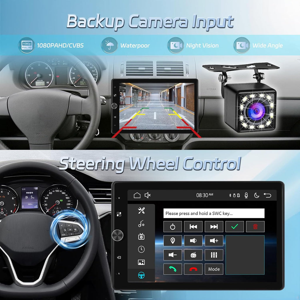 1 DIN Radio with Wireless Carplay & Android Auto Screen – 10.4 Inch Rotatable Car Radio Touch Screen with Mirror Link, FM Radio, USB/AUX/SD Input + Reverse Camera