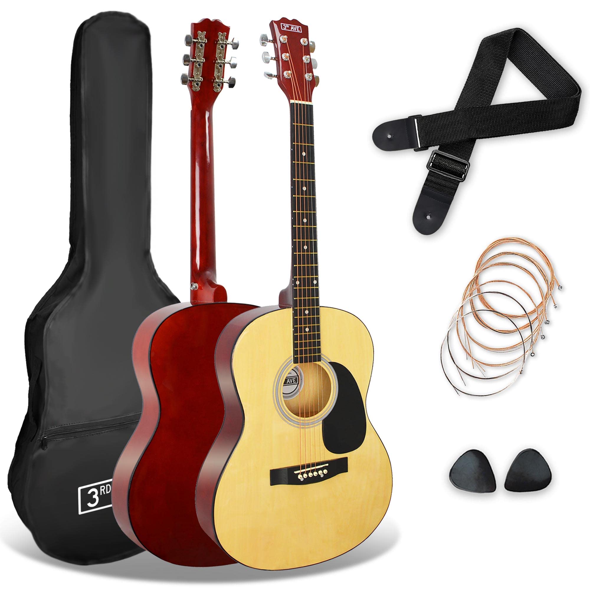 3rd Avenue Pack de guitarra acústica de tamaño estándar 4/4 con cuerdas de acero para principiantes de 3rd Avenue, funda de transporte, púas y cuerdas de repuesto, Azul