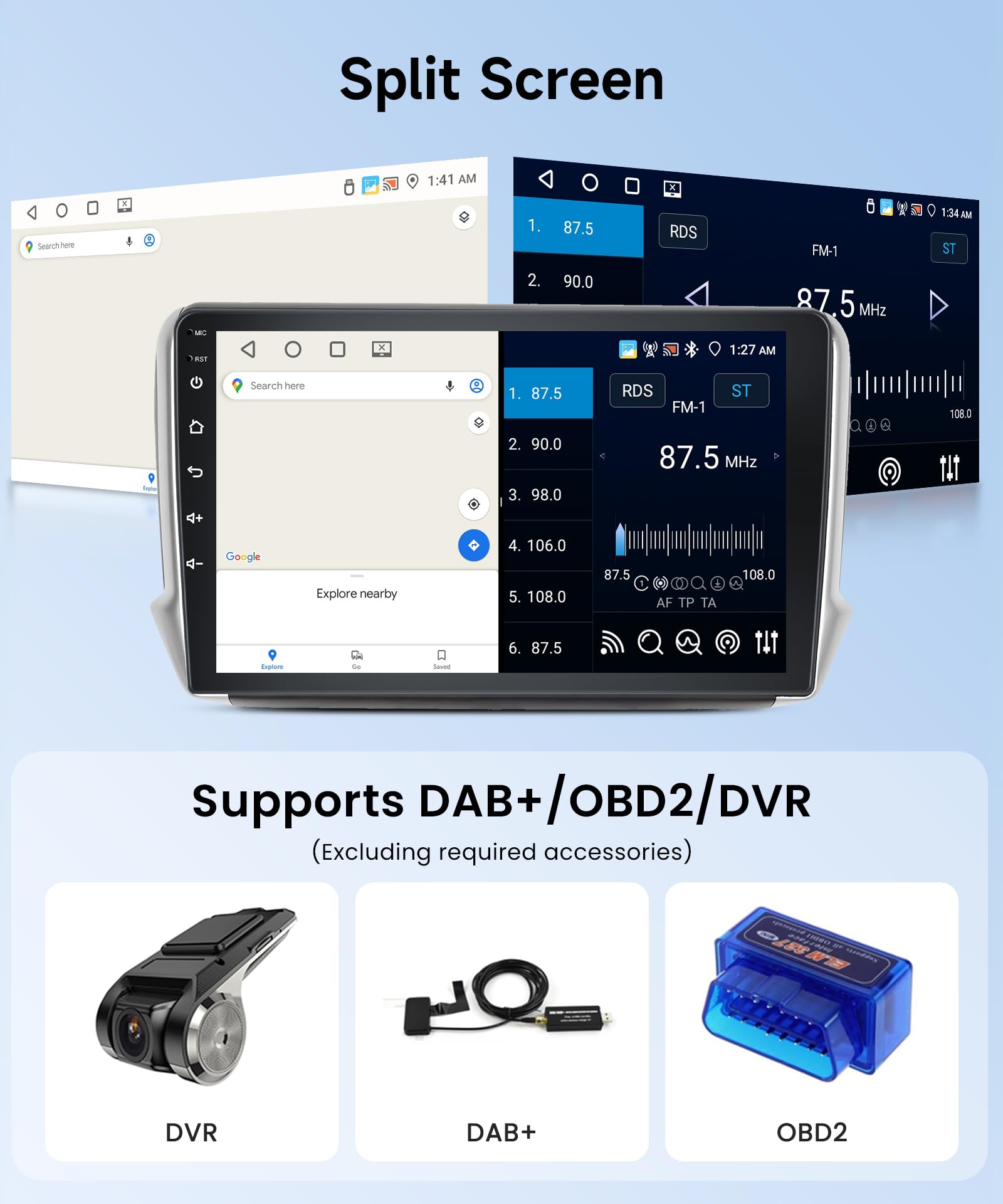 2G+64G Wireless Carplay Android 13 Car Radio 2 Din for Peugeot 2008 208 2012-2018 with Android Auto GPS Navi WiFi 10.1 Inch Car Radio with Bluetooth FM/RDS Radio USB/EQ/SWC Rear Camera