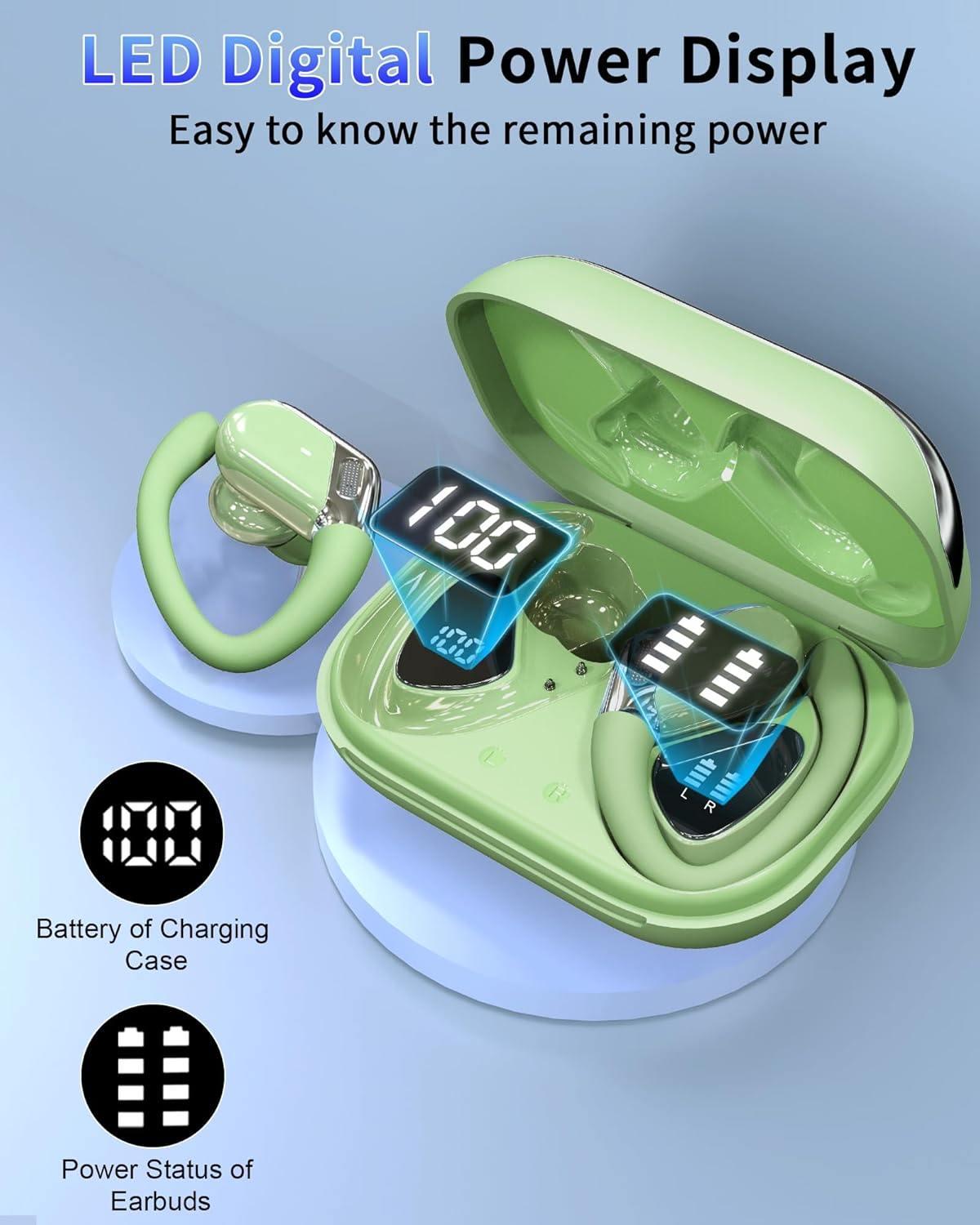 Bluetooth Headphones, 5.4 Sports Headphones, 50 Hours Wireless Earphones In Ear Noise Cancelling ENC and 4 HD Mic, IP7 Waterproof Earphones Without HiFi Stereo