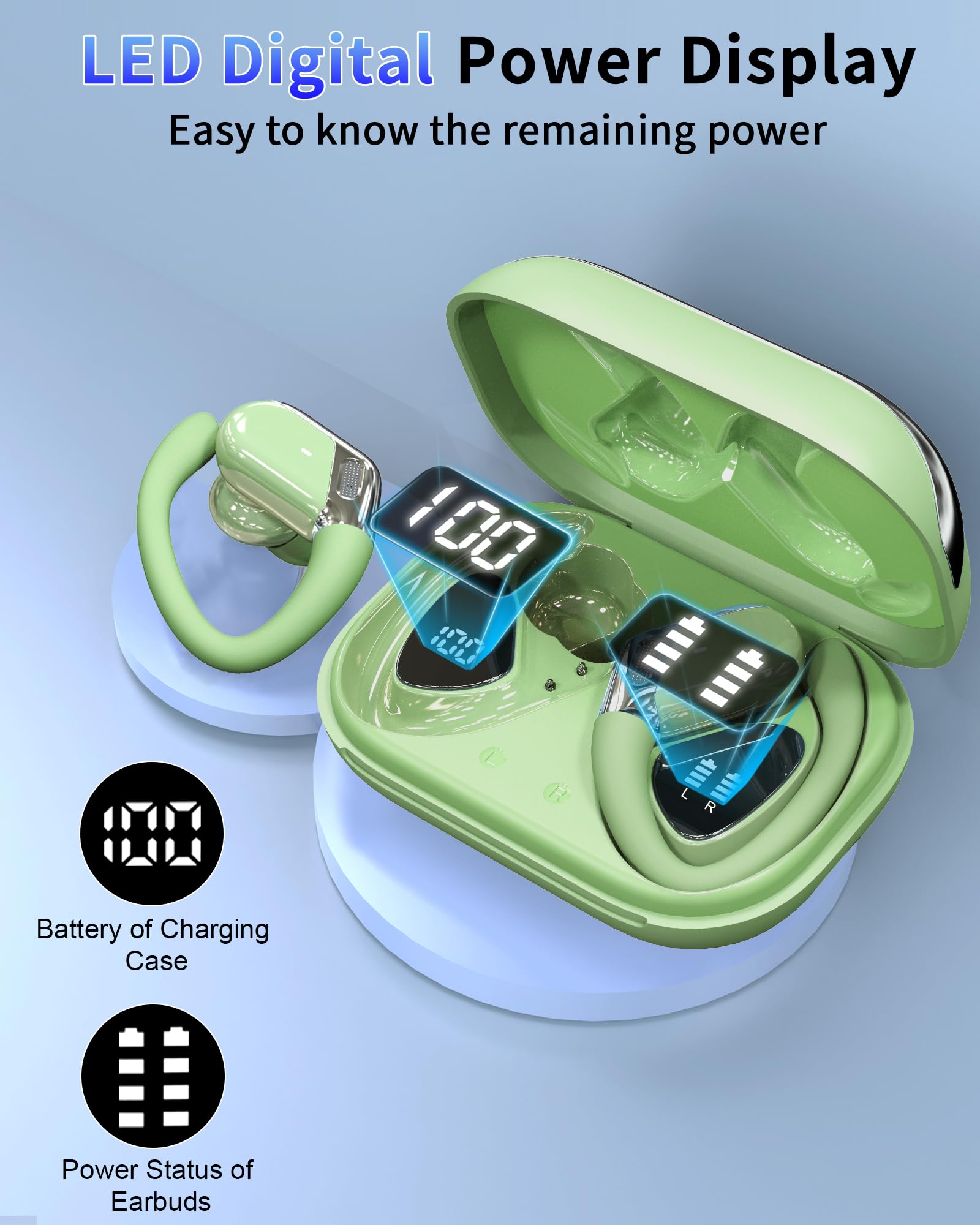 Wireless Sports Headphones, Bluetooth 5.4 HiFi Stereo Headphones with 4 HD Mic, 50H Wireless Bluetooth Headphones with Noise Cancelling ENC, LED Display, IP7 Waterproof Running Helmets