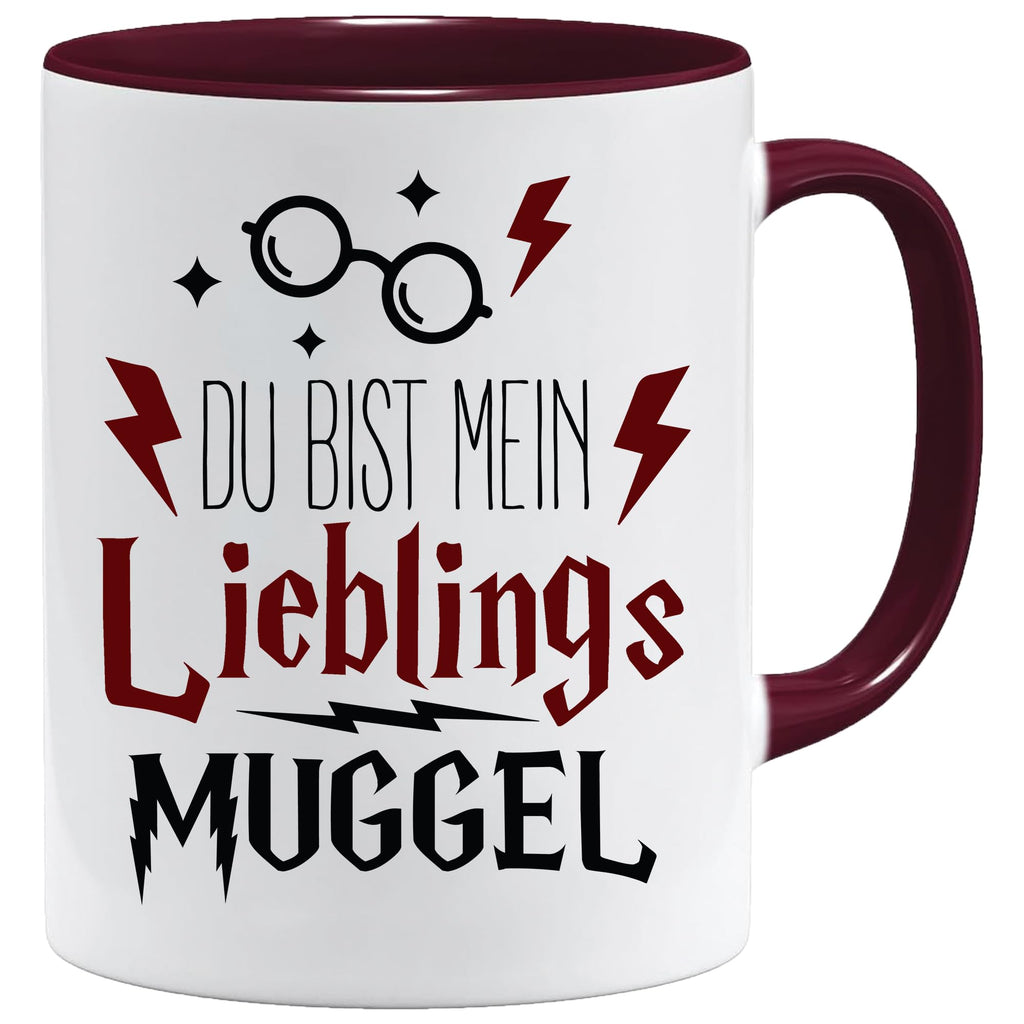 Jungle Mug Caneca de presente divertida com frase | Du bist mein lieblings Mugggel | ideia de presente | ideia de presente para amigo (Teddy, caneca e conjunto de porta-copos (amarelo))