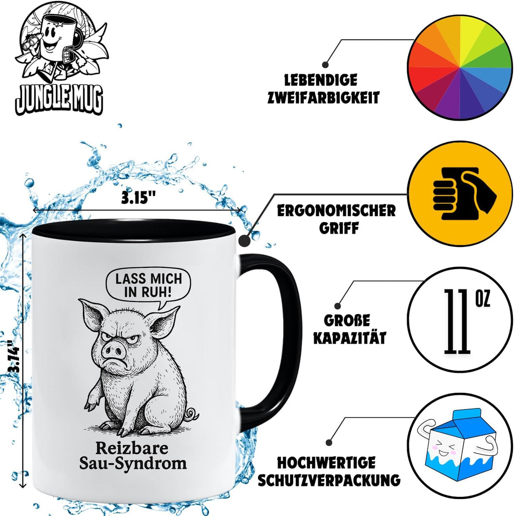 Jungle Mug Caneca divertida com porco | Caneca com síndrome de cerda irritável | Presente divertido para colegas, homens, mulheres, escritório, café e humor