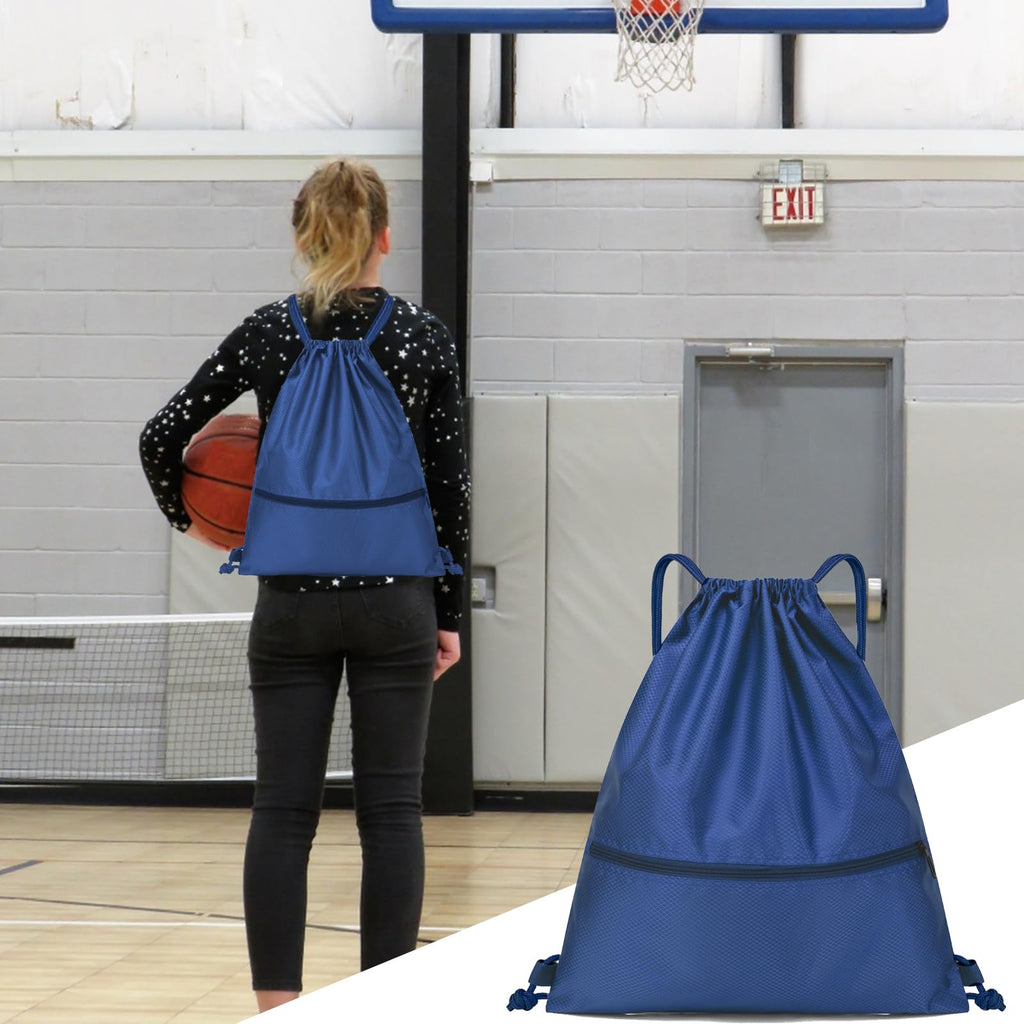 Jsdoin Waterproof Drawstring Bag for Gym, Sports Drawstring Backpack, Sports Bag, Zipper, School, Beach, Holiday, Swimming, Travel