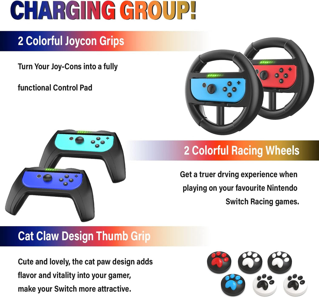 Kit de acessórios 18 em 1 para Nintendo Switch, com protetor de ecrã, suporte para jogos, tampa do disjuntor, tampa do Joystick, proteção do carregador para Joy-con Joystick