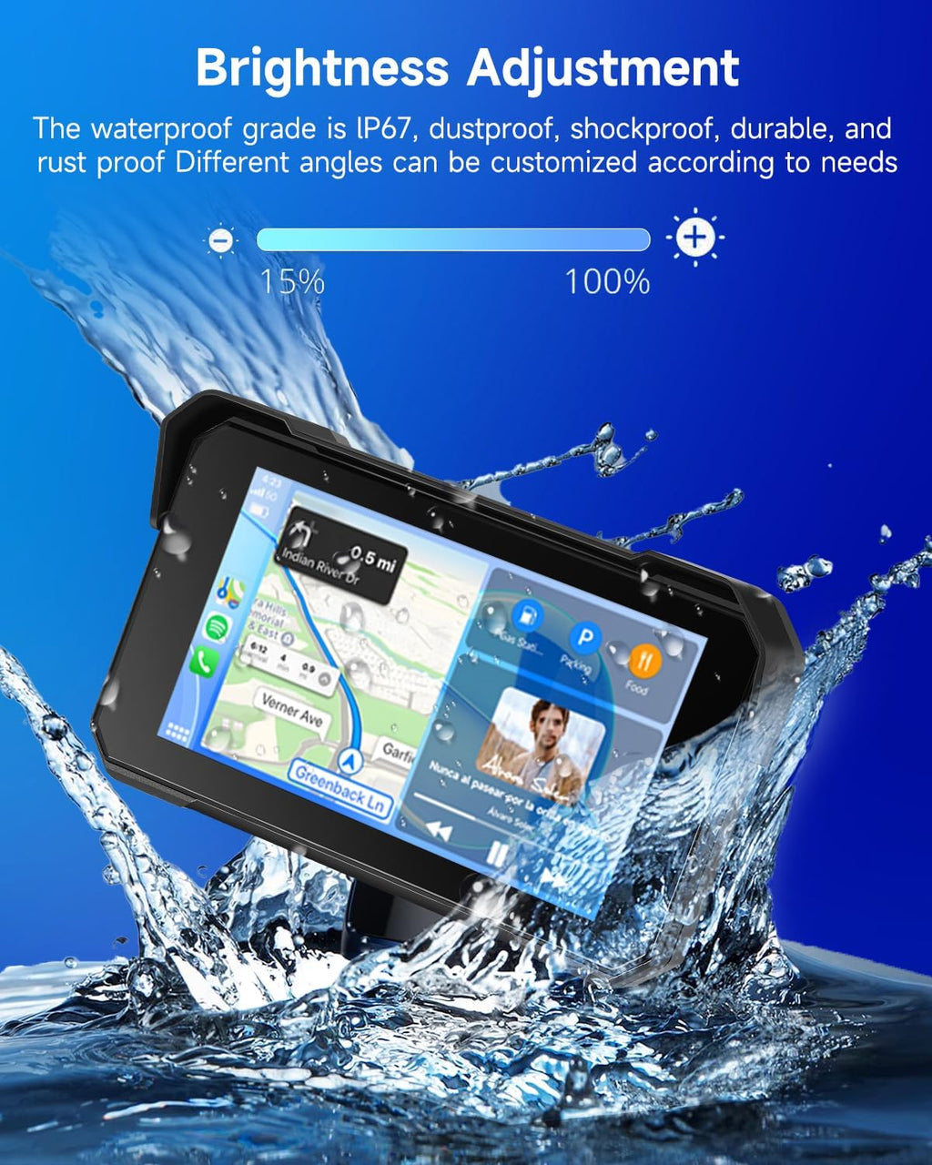 Rimoody Wireless Carplay Motorbike Navi Android Auto, 5 Inch Touch Screen Portable Carplay for Motorcycles, Car Radio for Motorcycles with Bluetooth/Navigation/IP68 Waterproof 