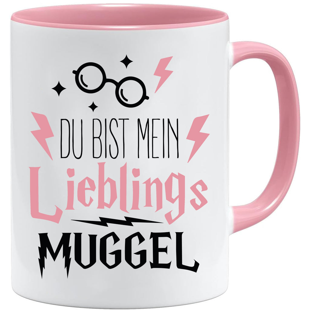 Jungle Mug Caneca de presente divertida com frase | Du bist mein lieblings Mugggel | ideia de presente | ideia de presente para amigo (Teddy, caneca e conjunto de porta-copos (amarelo))