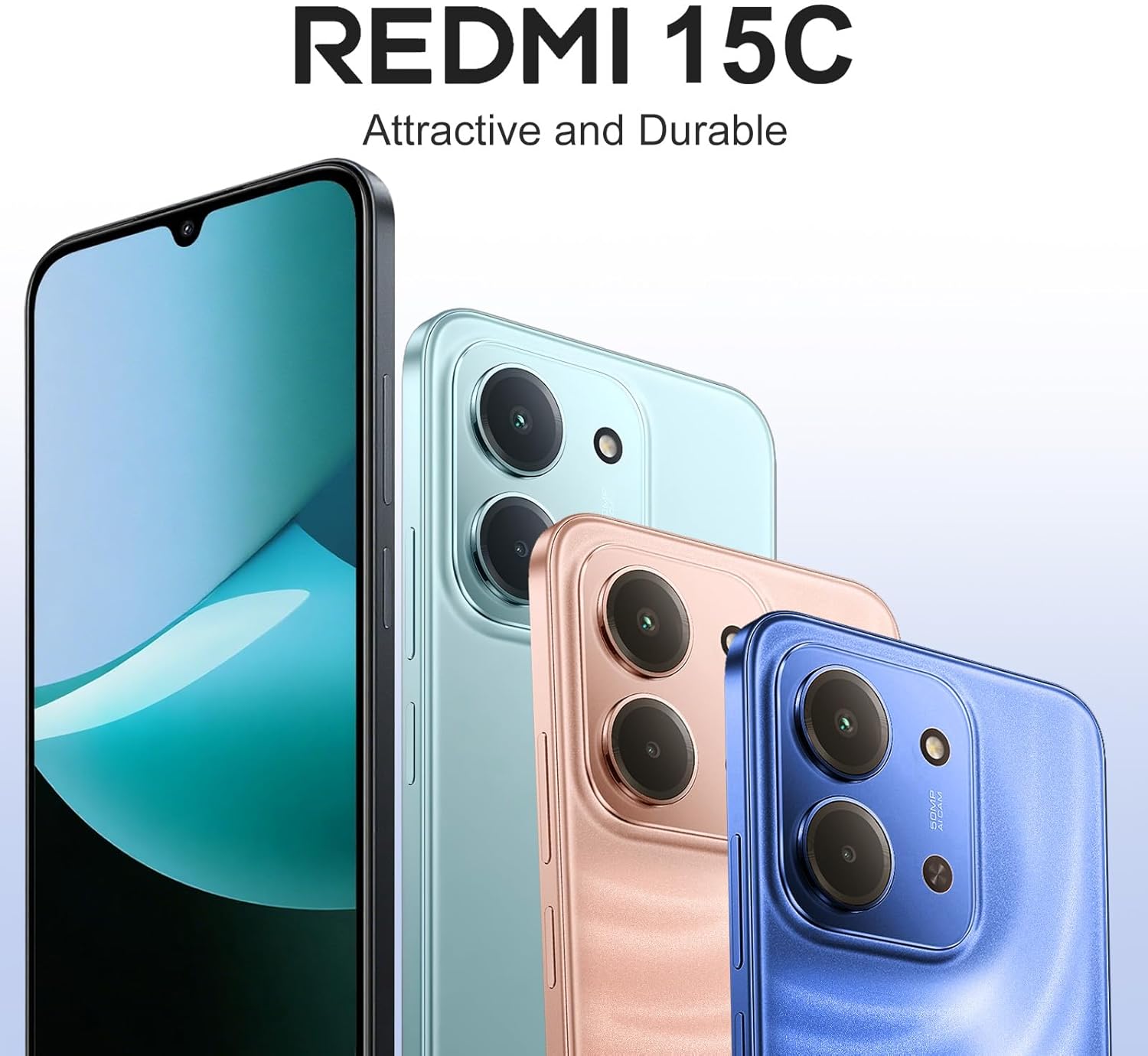 XIAOMI Redmi 15C Smartphone 4+128GB Pantalla de 6.9" 120Hz cámara IA de 50MP batería de 6000mAh Carga rápida de 33W procesador Octa-Core Azul(con Funda)